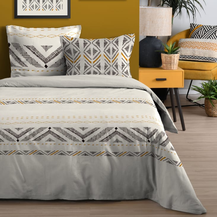 Parure de lit au style ethnique et graphique coton naturel 240x220