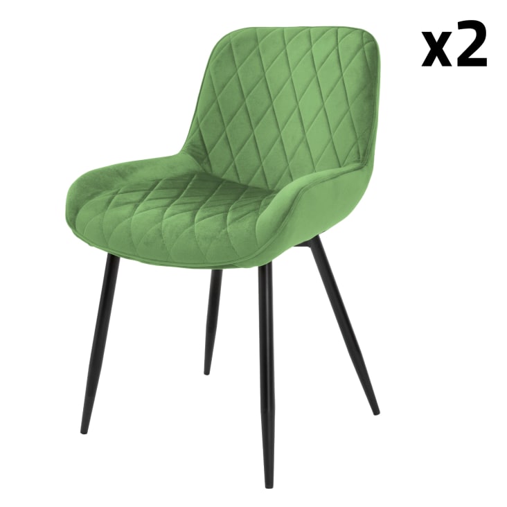 Conjunto de 2 sillas de comedor de terciopelo verde menta/negro