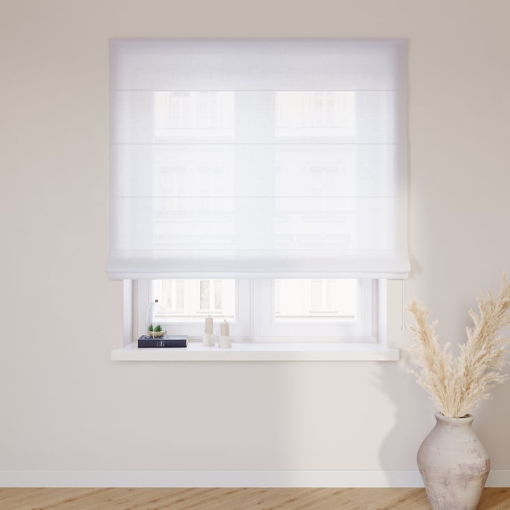 Halbtransparentes Raffrollo cm weiß, Leinen-Look, 120x160 im | Monde ROMANTICA Maisons du