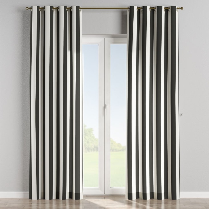 Gestreifter Vorhang mit Maisons und Monde weiß, du Ösen, | schwarz COMICS cm 130x245