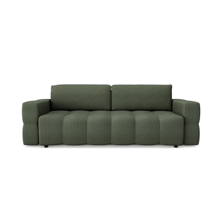 Canapé 4 places convertible coffre noyer tissu tramé vert olive