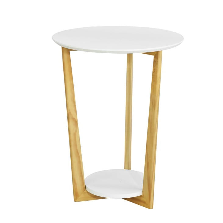 BELLIOT Table d'appoint blanc, naturel H 42 cm - Ø 48 cm