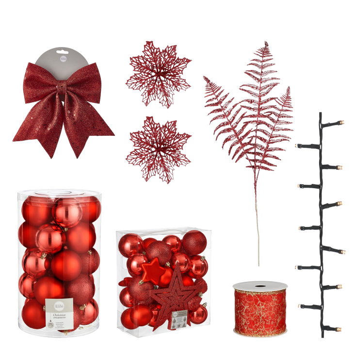 Árbol de navidad decoración set rojo - juego de 100