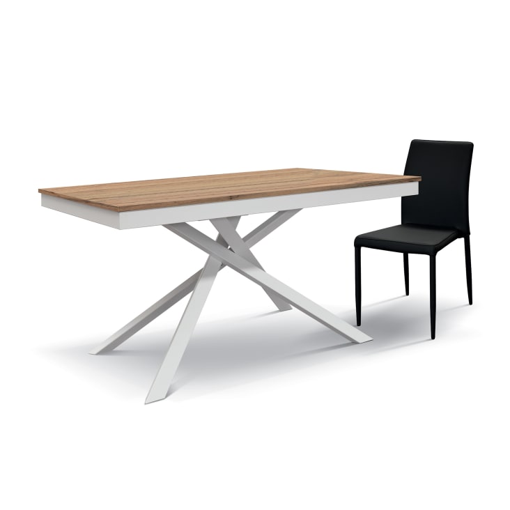 Tavolo legno, finitura rovere rustico, base bianca, allungabile 140x80  VOLPAIA