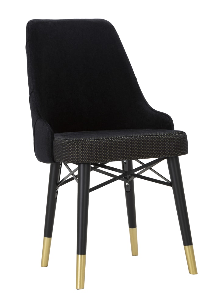 Set di 2 sedie in tessuto nere con gambe nere e dorate cm 50x54x93 VENUS