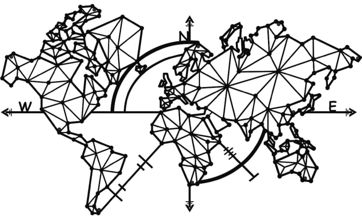 Decorazione Mappa Mondo in Metallo, Nera, 100x60 cm