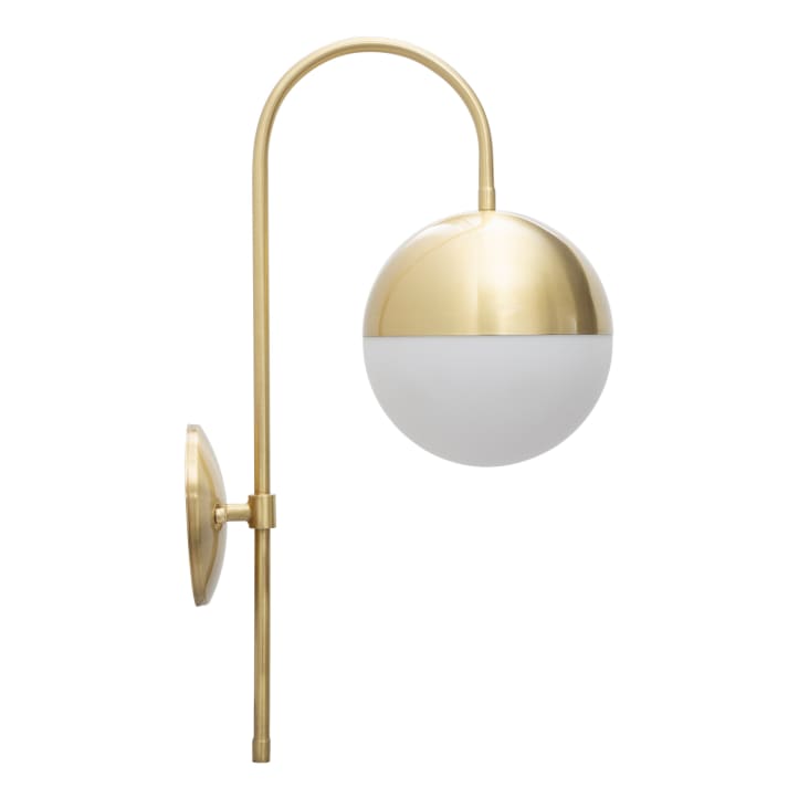Applique Da Parete A Sfera In Vetro Bianco 150 Mm, Base In Ottone Dorato, Attacco E27, Per Soggiorno, Camera, Bagno