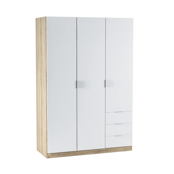 Guardaroba 3 ante effetto legno bianco, rovere 121x52h180 cm