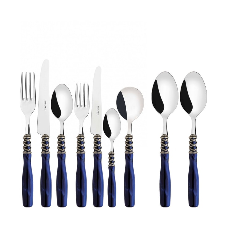 Set Posate 44pz blu ghiera argento anticato ARIANNA