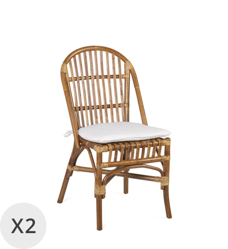 Tiita Set Di 2 Sedie Pieghevoli In Rattan E Legno - Stile Mid-Century, Per Sala Da Pranzo, Soggiorno, Piccoli Spazi - 3