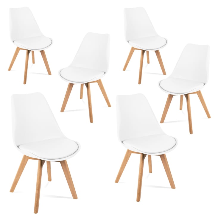 Pack 6 sillas de comedor blancas con respaldo ergonómico y de madera