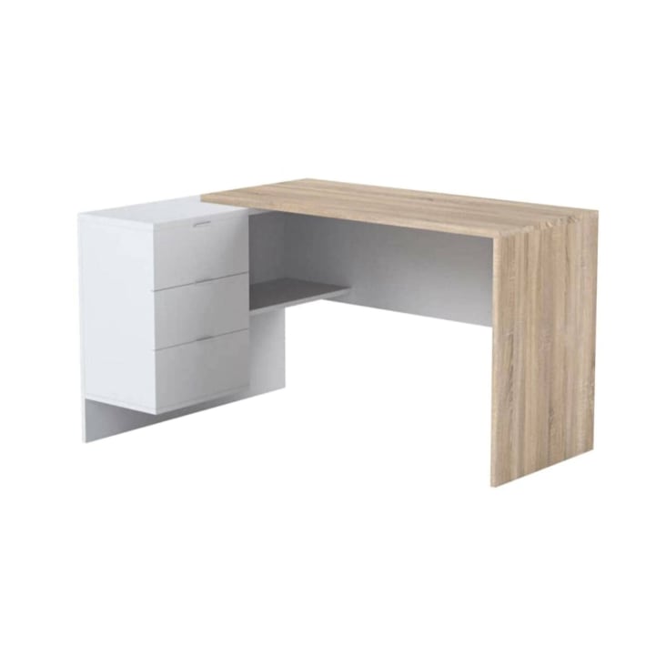 Bureau En Bois Pelliculé Lambrissé Beige, 130x60x75 Cm, 1 Tiroir, Occasion