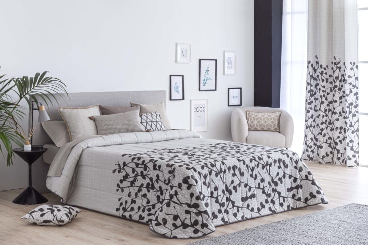 Colcha Bouti acolchada piqué relleno 200 gr cama 135 hojas blanco PEDRAZA, Maisons du Monde