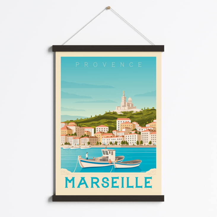 Affiche vintage le vieux port de marseille Hexoa
