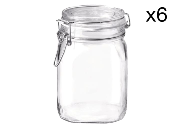 Lot de 6 Bocaux hermétique en Verre, transparent, 1000 ml FIDO
