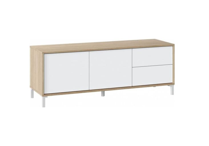 Mueble TV suspendido con 2 puertas - blanco y natural - AUBEPINA