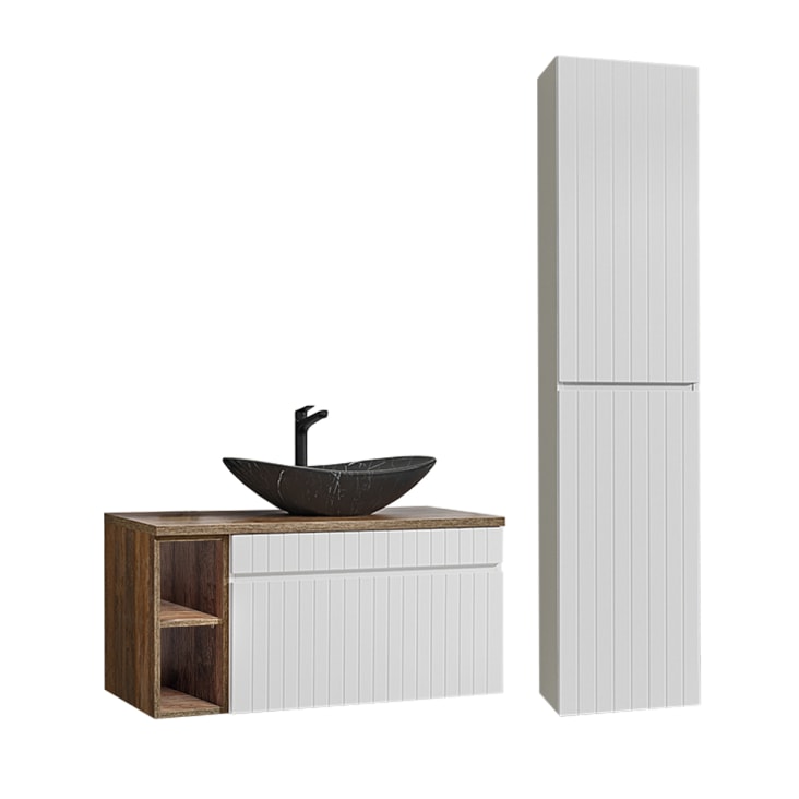 Set di mobili da bagno con lavabo effetto legno bianco 100cm Zelie