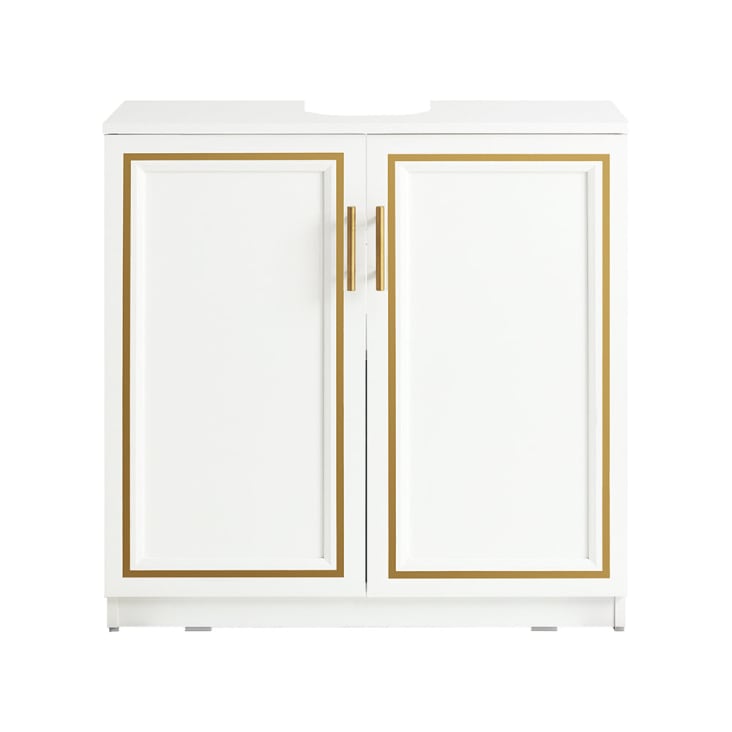 Mueble Bajo Lavabo Kleankin | Armario Baño Moderno 2 Puertas, Patas Doradas, 60x30x65 Cm, Blanco
