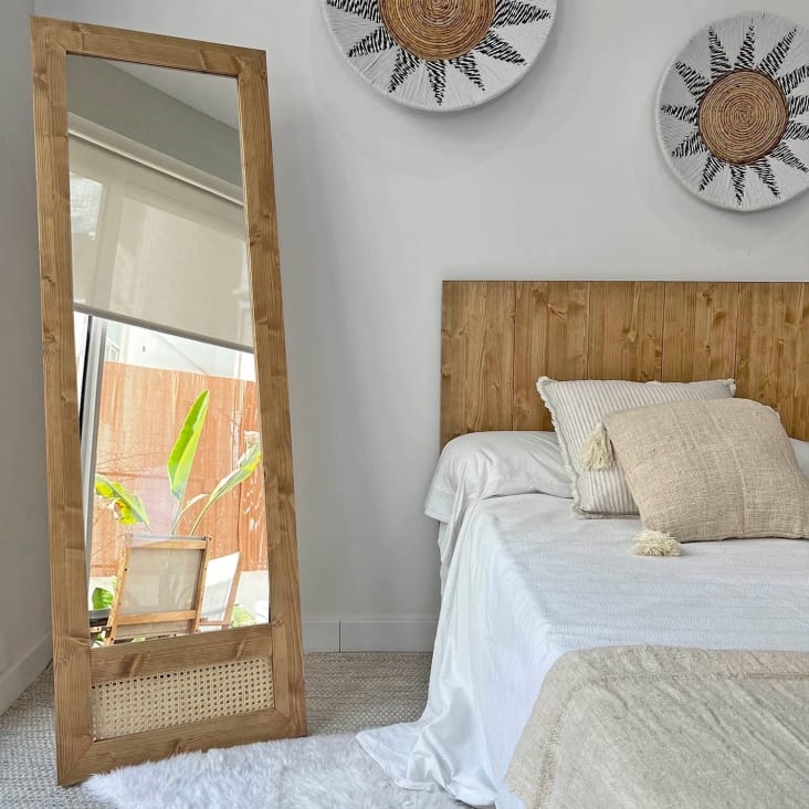 Moderno Espejo de pie con Marco de Madera Maciza con Perchero para  Dormitorio de Cuerpo Completo, Es…