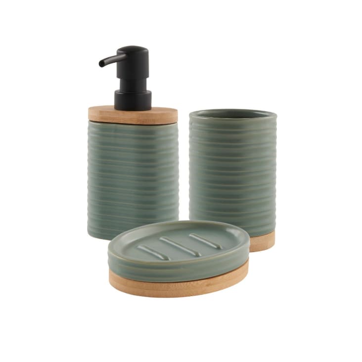 GAHEFY Enseble D'accessoires De Salle De Bain Vert Sauge, Porte-brosse