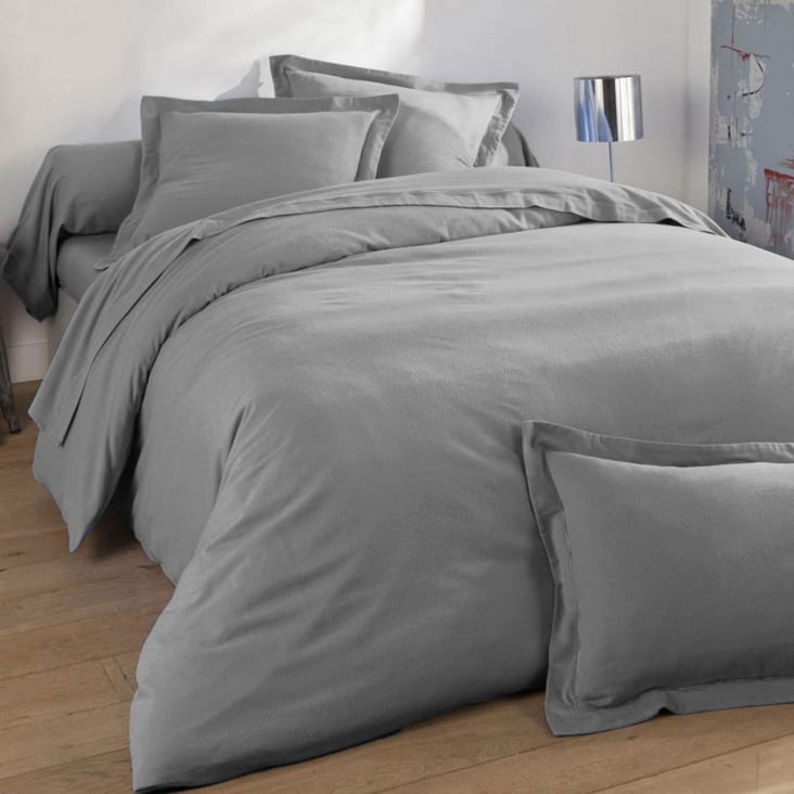 Housse de couette Flanelle Coloris Gris Acier 220x240 cm