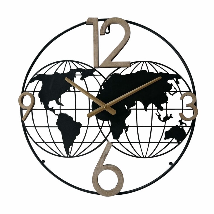 Reloj de pared mapamundi y espacio para corchos en metal negro D. 110  VINCIANNE