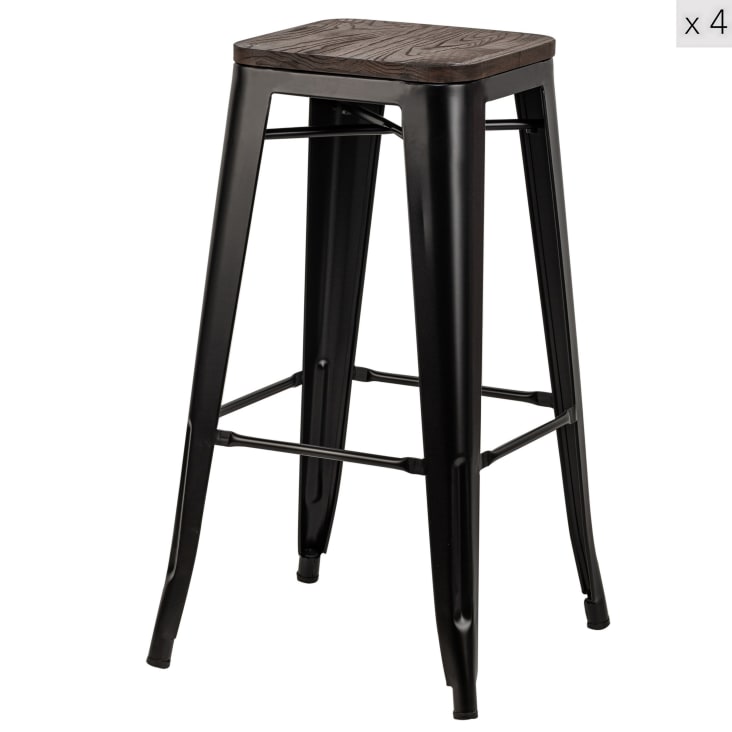 Set 4 Sgabelli Da Bar Industriali - Senza Schienale Con Poggiapiedi, Bianco E Nero - Foto 7