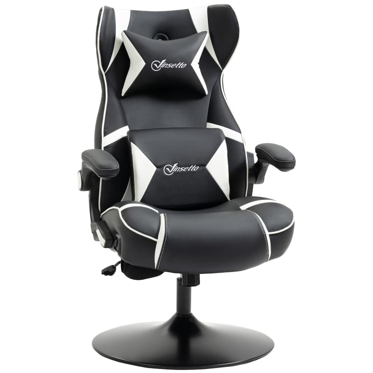 Gaming Stuhl mit Lautsprecher, Lenden- und Nackenstütze, Weiß+Schwarz  VINSETTO