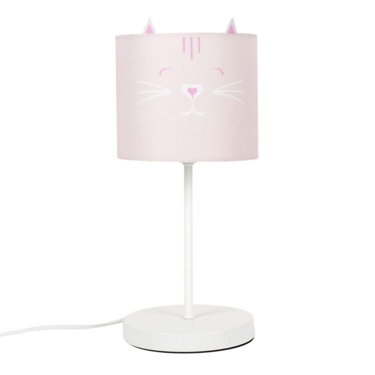 Lampe de bureau avec porte-crayons en métal rose et hévéa LEXIE