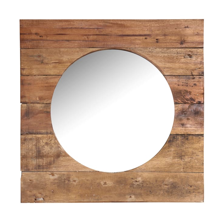 Espejo redondo de madera de mango marrón D. 53 cm AUGUSTO