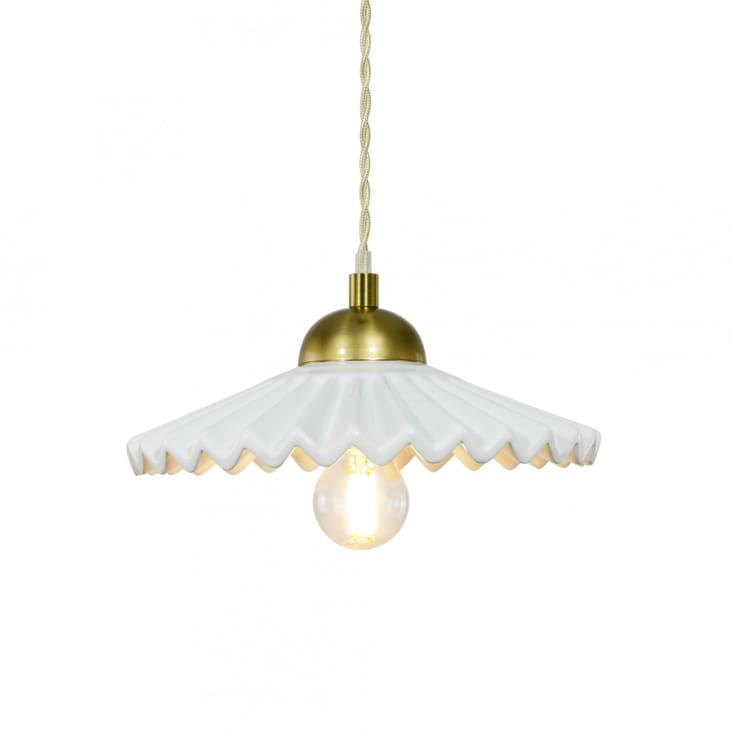 Lustre Suspension Avec Chaîne Et Céramique Blanc Ondulés De