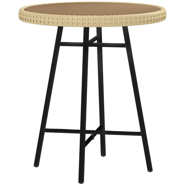 Tavolino Da Giardino Quadrato In Rattan Sintetico Nero | 75x61x61 Cm | Gambe In Acciaio | Per Esterni E Balcone