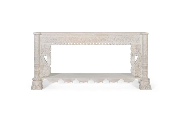 Vassoio In Legno Di Mango 'Orchidea' Con Manici - Bianco Invecchiato 40,6x30,5x6,3 Cm - Mela Artisans - 4
