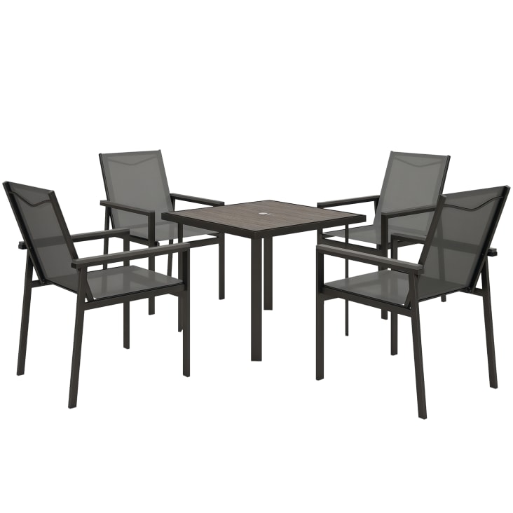Salon Jardin 5 Pièces Outsunny - Table Et 4 Chaises Acier Avec Plateau Verre - Coussins Déperlants - Noir/Beige