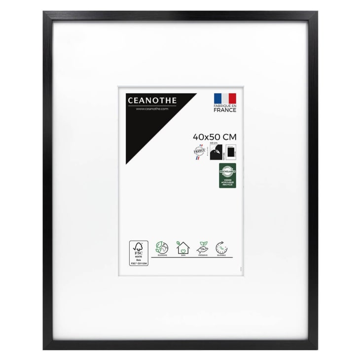 Cadre En Bois Home Avec Passe-partout 40x60 Cm (30x45 Cm) | Noir | Verre Standard