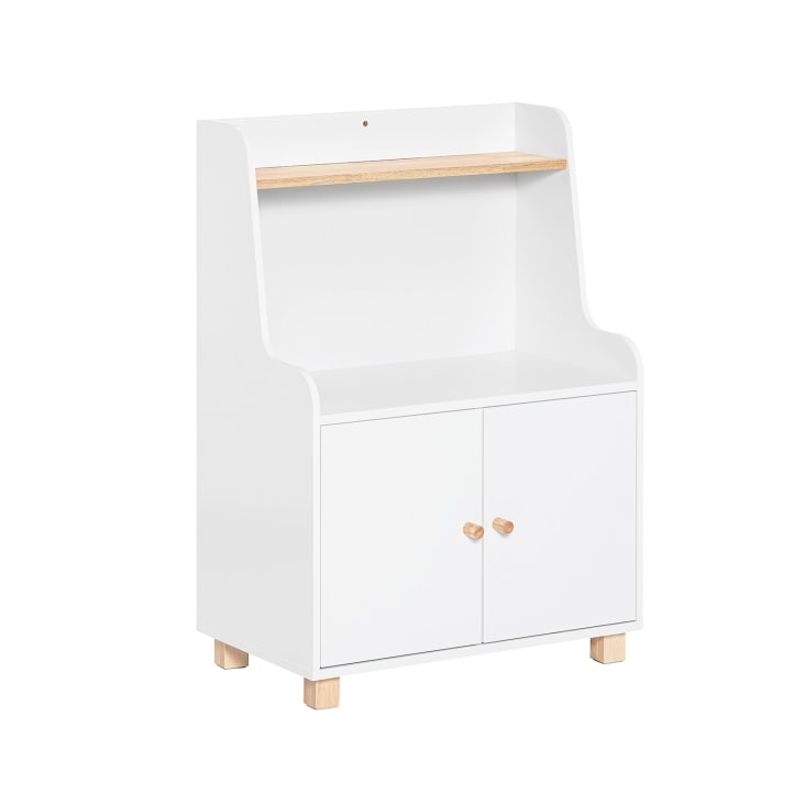 Buffet HOMCOM 3 Portes à Fermeture Douce - 110x33x75 Cm, Blanc Et Imitation Bois - Étagères Réglables, Compartiment Ouvert - Pour Salle à Manger, Salon, Cuisine