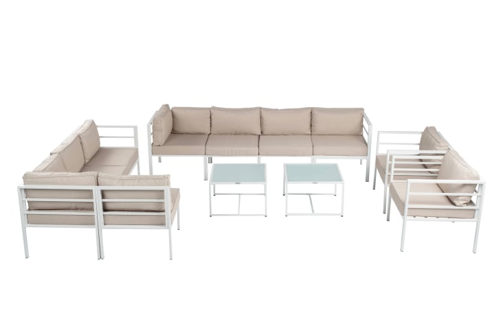 Salon de jardin modulable de 10 places en acier blanc