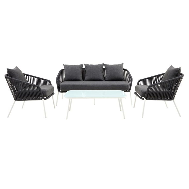 CARO Gartenmöbel Set Bengal - Dreisitzer + 2 Sessel + Tisch Schwarz/Grau