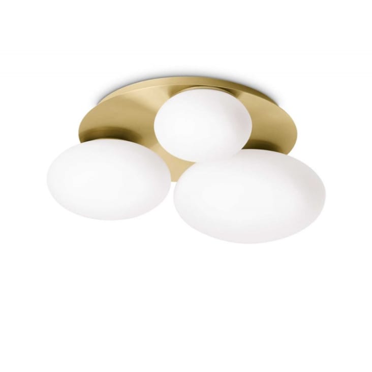 Applique Ou Plafonnier En Laiton – 2 Globes En Verre – Style Art Déco – Occasion