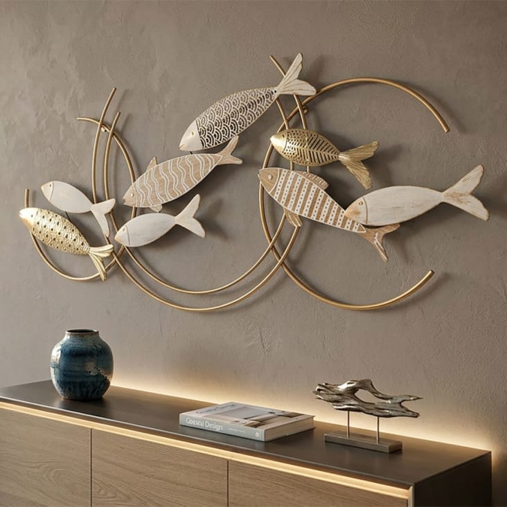 Déco Murale Poisson En Métal - Lot De 2 Sculptures Colorées (30x17,5cm) - Thème Océan, Accroche Facile - Pour Salon, Chambre, Jardin, Cuisine - 10