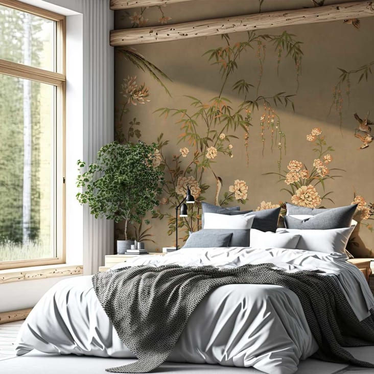 Papier peint panoramique fleurs oiseaux du marais 364x270 cm | Maisons ...