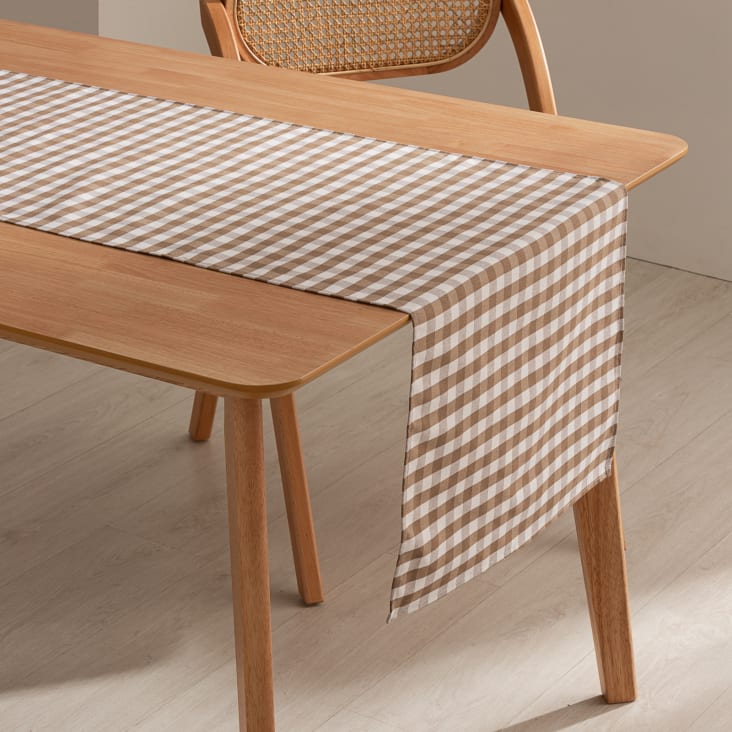 Wasserdichte Tischläufer aus Baumwolle, 45x170cm Taupe Vichy