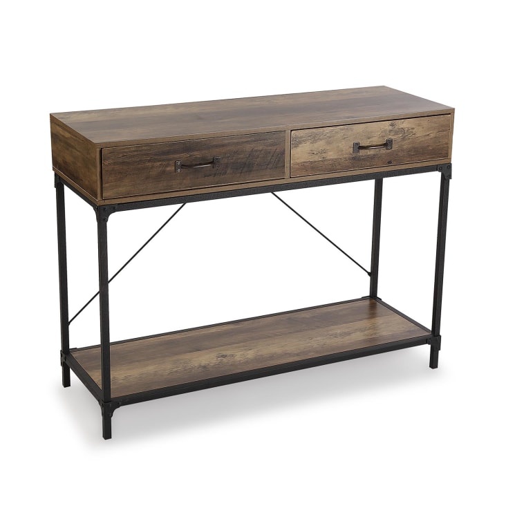 Baxton Studio Sherwin Consolle Con 2 Cassetti E Ripiano Aperto - Stile Metà Secolo, Marrone E Nero, Accenti In Rattan - 2