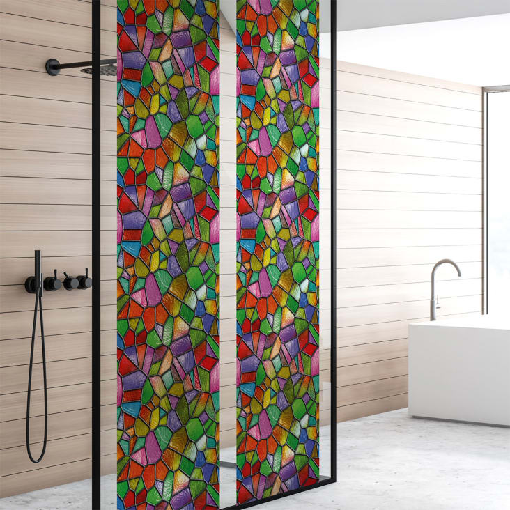 Film Fenêtre Anti Regard Occultant - VITRAIL MULTICOLOR - Stickers Pour Vitres Porte De Douche 40x100cm 87110709