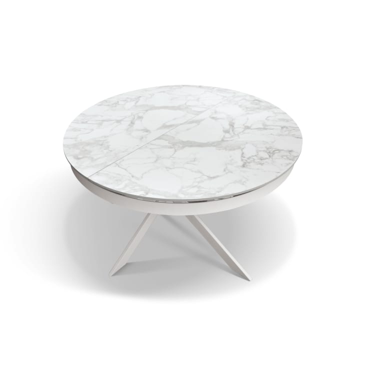 Tavolo rotondo Ø120 allungabile, ceramica effetto marmo e base