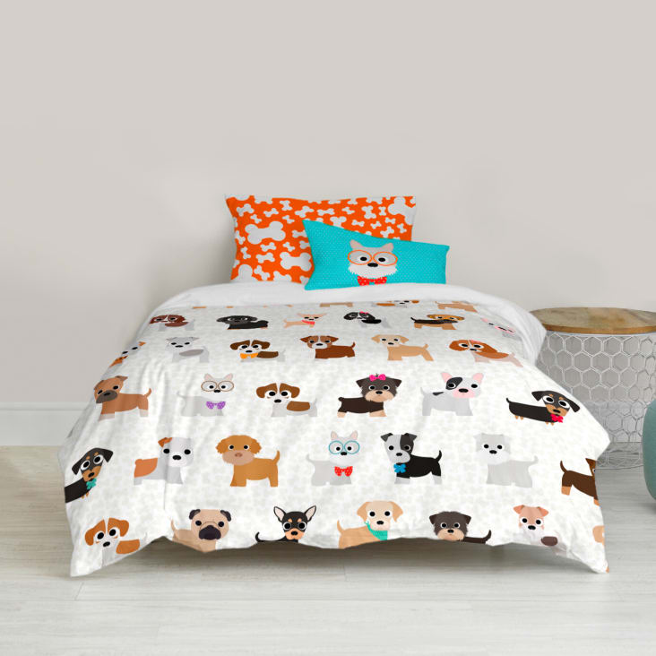 Housse De Couette Enfant 140x200 Cm + Taie 65x65 - Microfibre Douce, Imprimé 3D Chien Mignon, Fermeture éclair