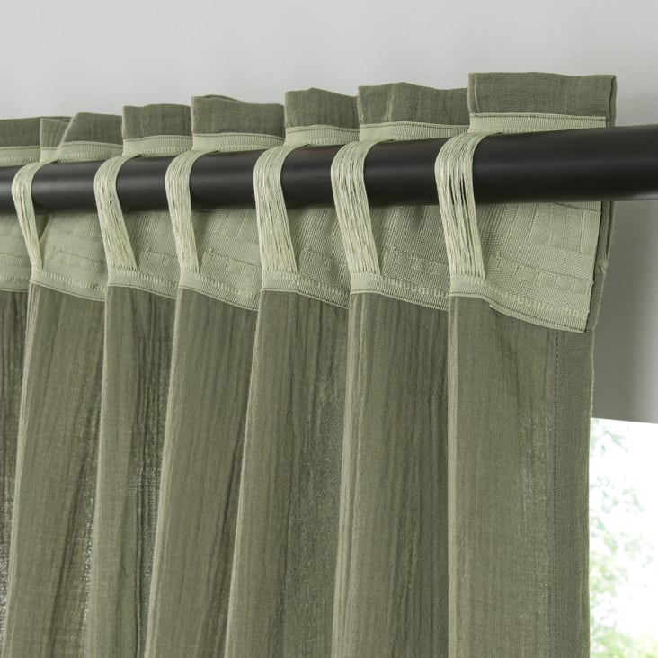 Paire De Rideaux Coton Vert à Pois Shibori - Poids Moyen, Doublure Optionnelle, Filtrage Lumière