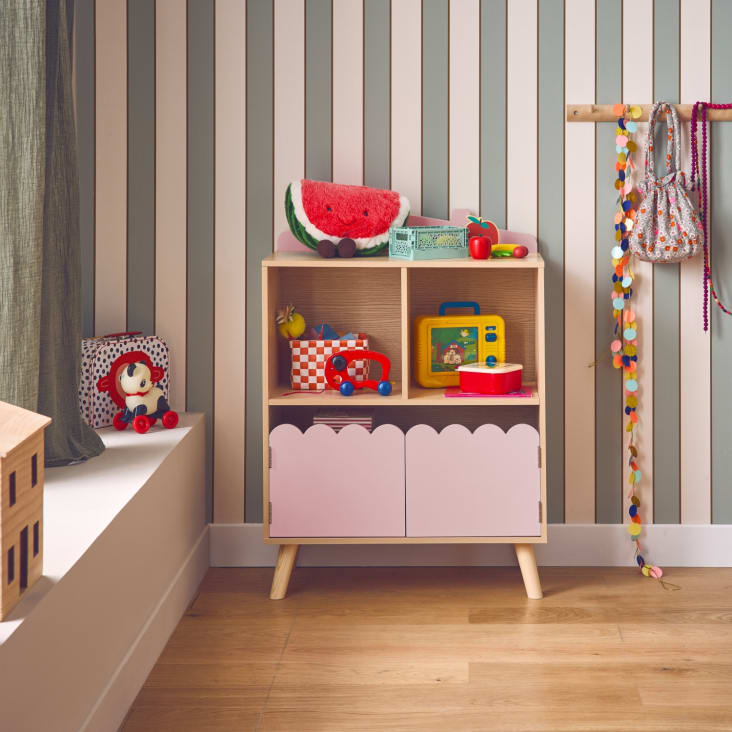 Bibliothèque Enfant 2 Portes 4 Étages - Rose, 60x30x104.5cm, Anti-basculement, Hauteur Adaptée - 2