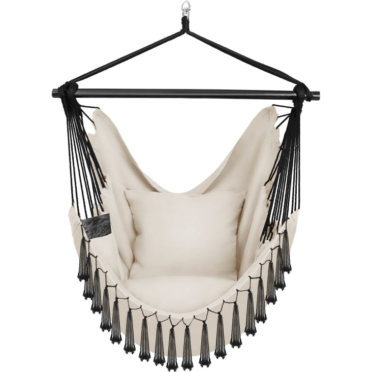 Poltrona Sospesa Tectake Malika - Stile Bohemien, Grigio, Carico 150 Kg - Con Cuscini E Appoggio Bibite - Foto 8