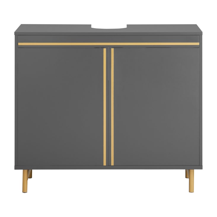 Mobile Sottolavabo Bagno 60x30x60 Cm - Doppia Anta, Grigio E Quercia, In Truciolato Con Ripiano - Foto 2